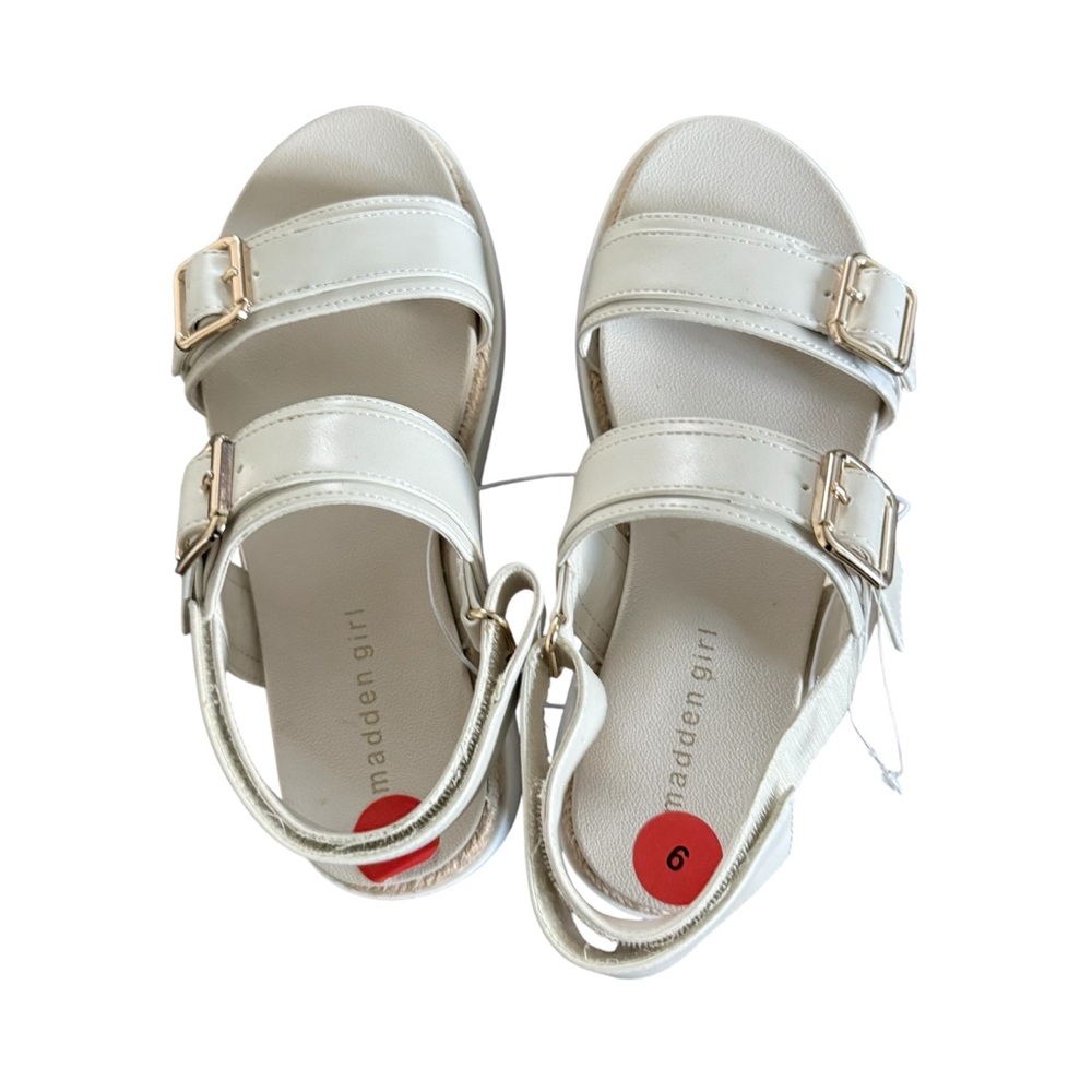Madden Girl Kids Cream Sandals with Gold Buckles